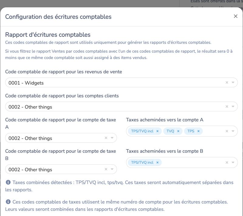 Configurer les comptes de revenus, de comptes clients et de taxes