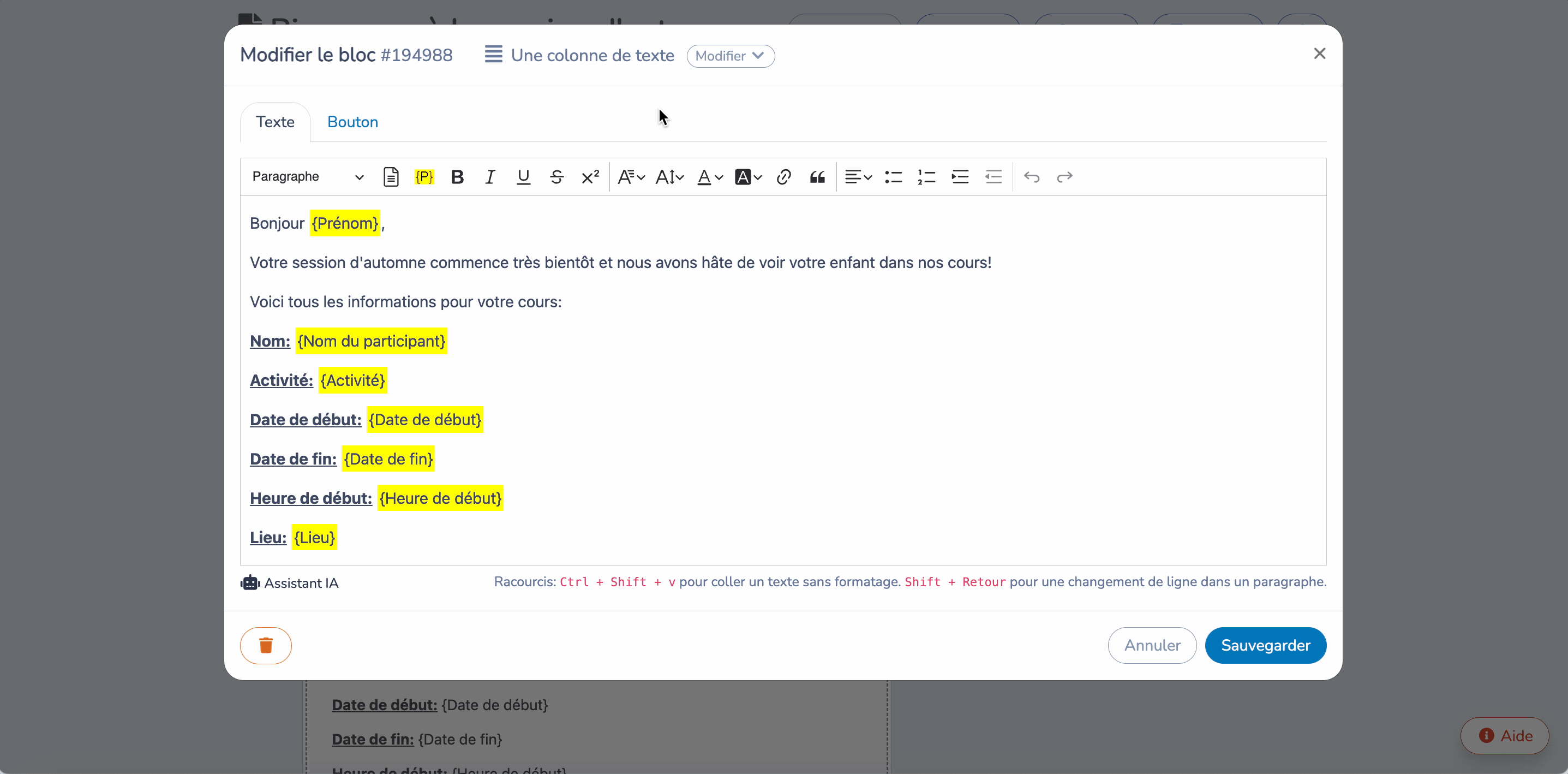 Communications personnalisées dans votre plateforme d'inscription en ligne