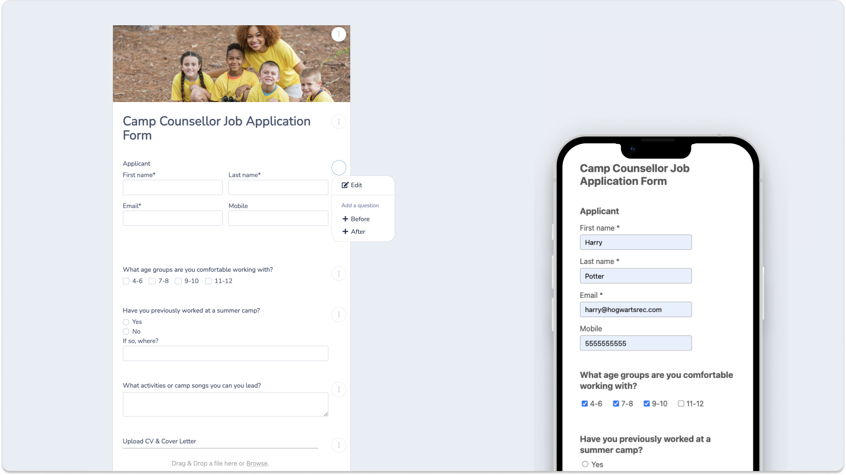 How to create an online application form for summer camps