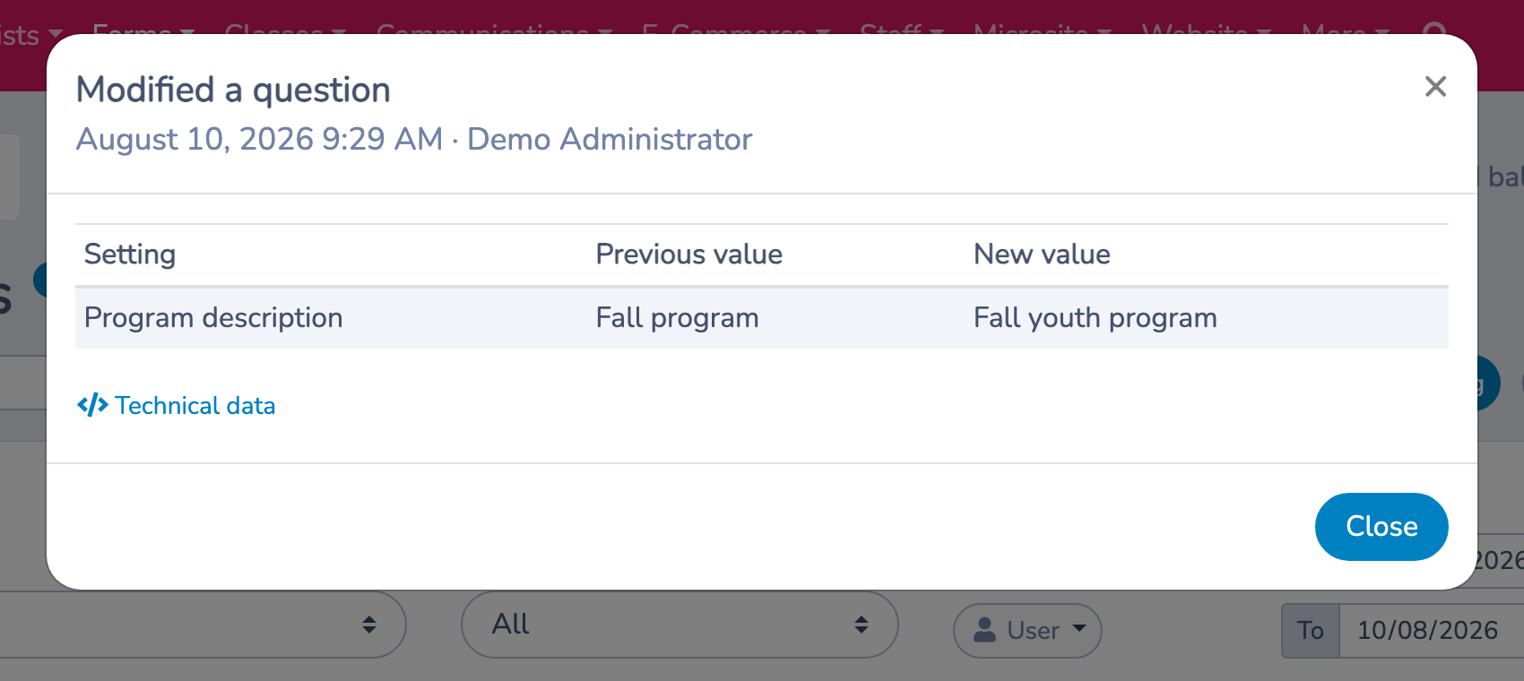 Compare the previous and new values of a form setting