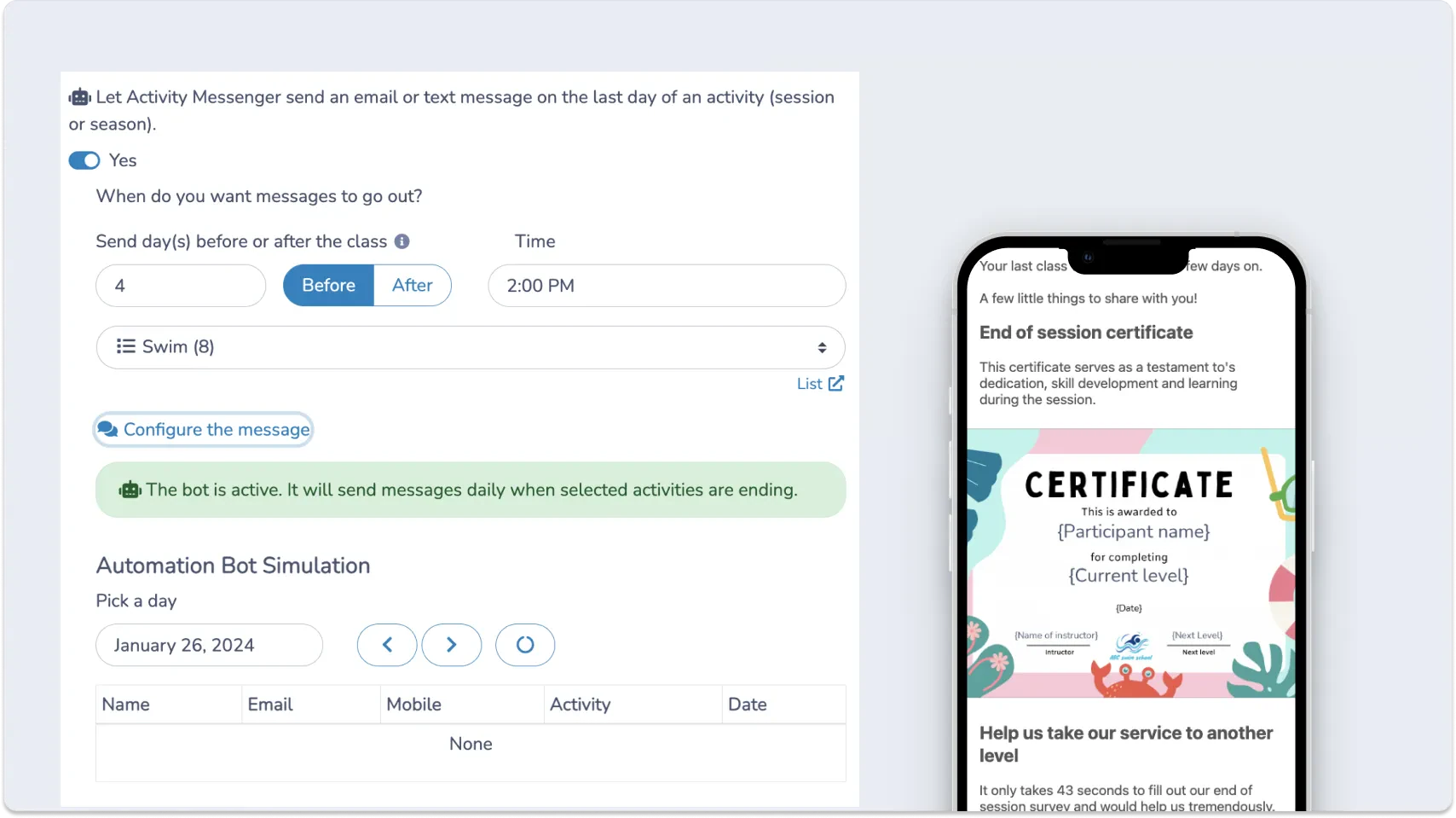 Automate surveys at the end of a session