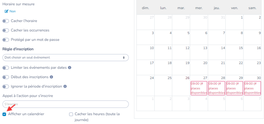 Afficher les Options de Calendrier et de Limite de Jours