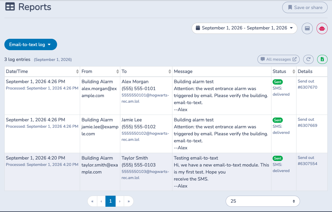 Review the Email-to-text log