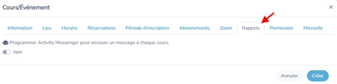 Création d'un cours ou d'un événement — illustration