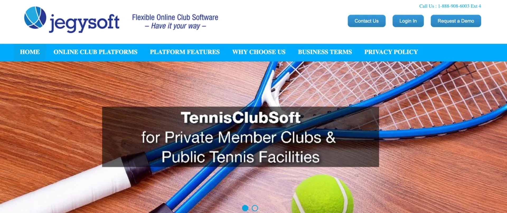 Jegysoft tennis club software landing page