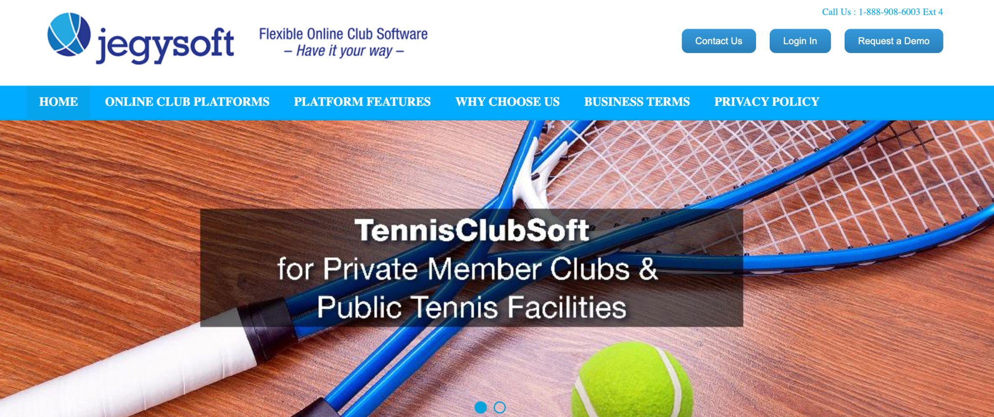 Jegysoft tennis club software landing page