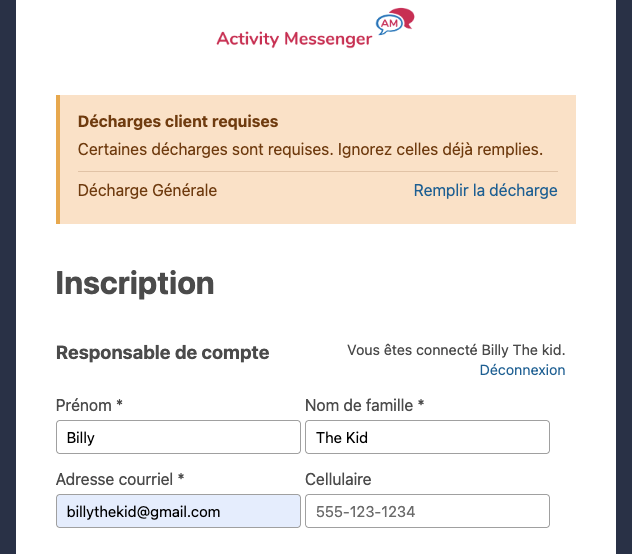 Avis de décharge client requise sur un formulaire public