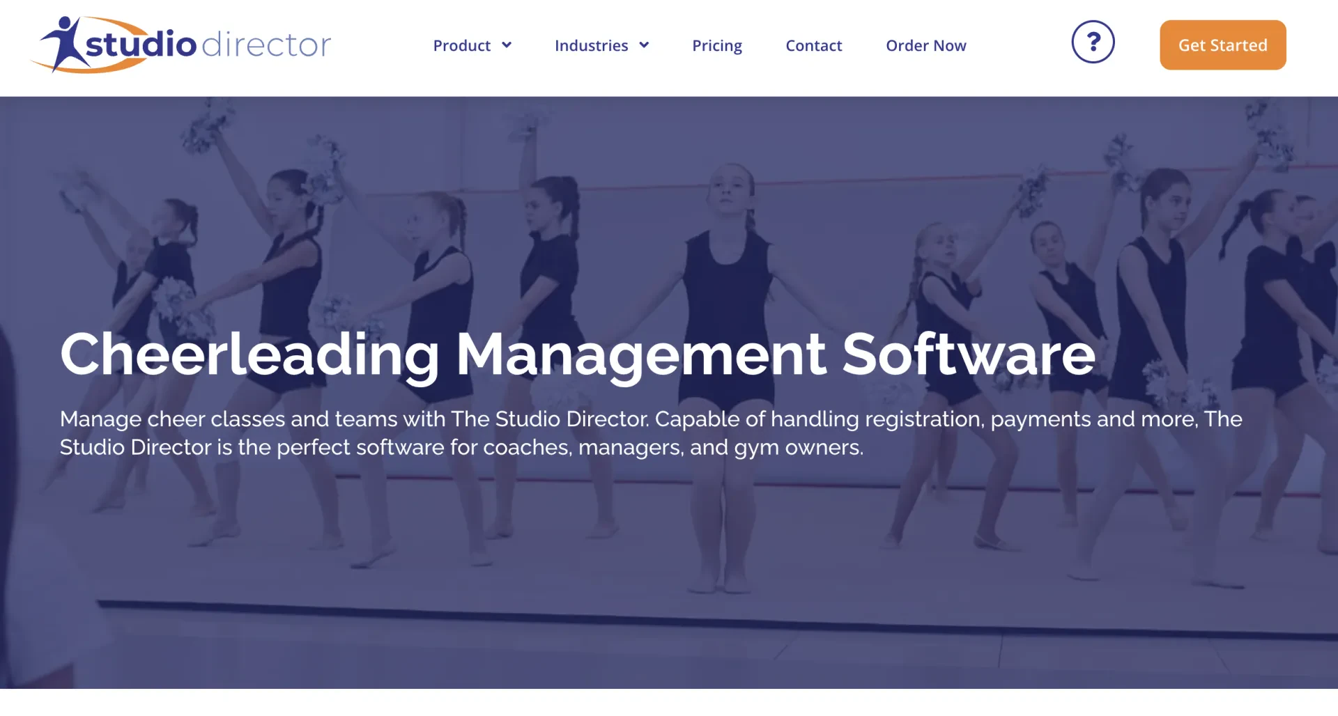 The Studio Director Cheerleading Management Software landing page