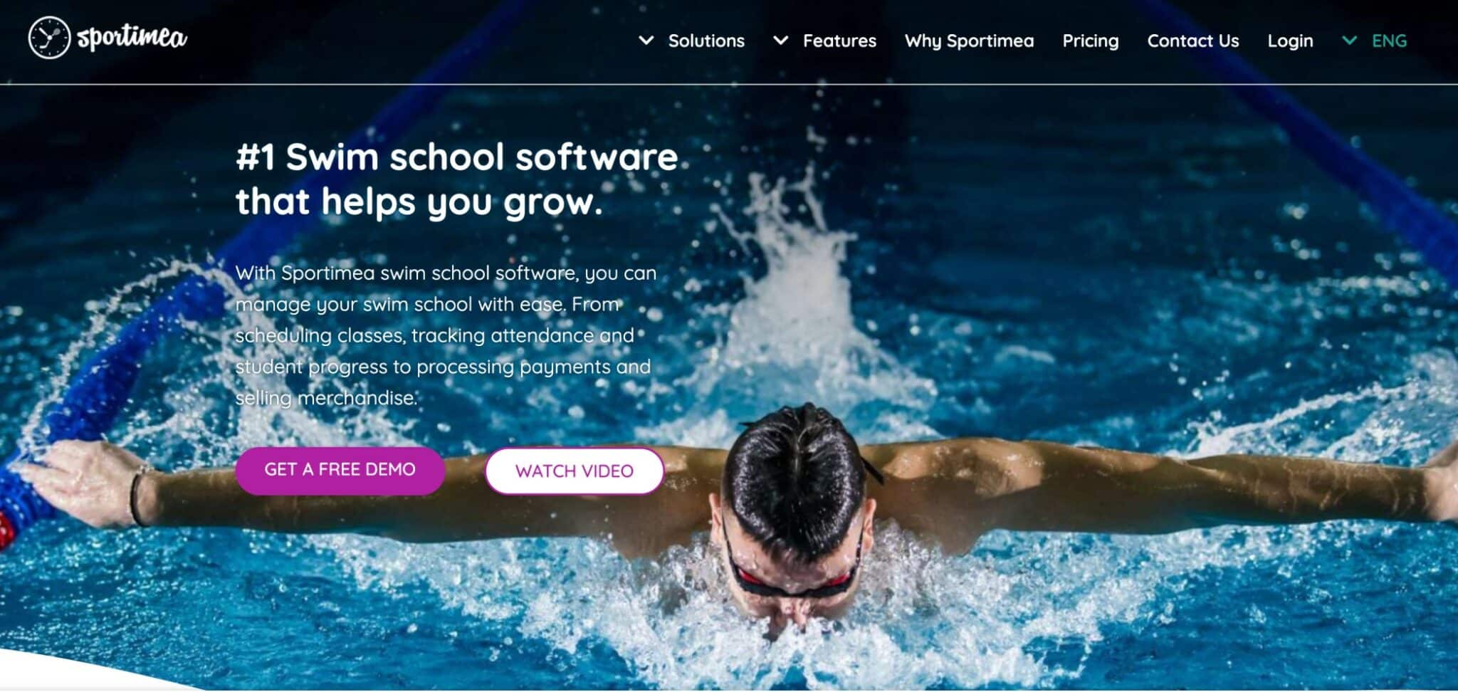 Sportimea swim school software landing page