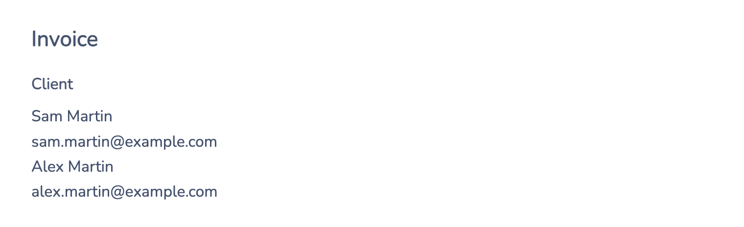 Both parents appear in the invoice’s Client section, with each email below its name