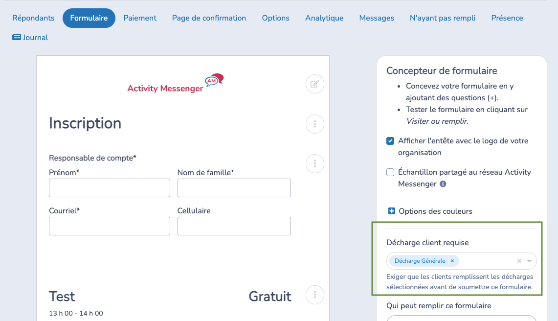 Exiger une décharge client sur un autre formulaire