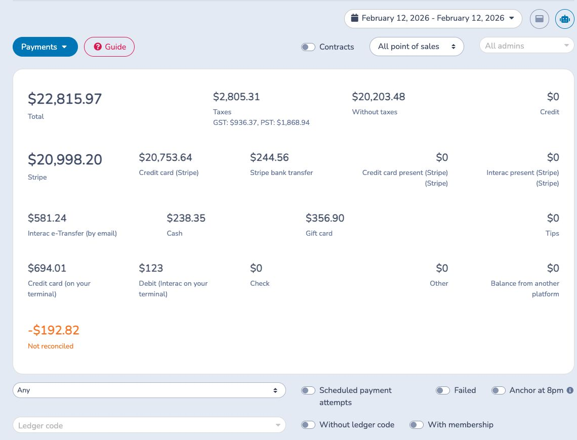 Review payments, payment methods and reconciliation exceptions