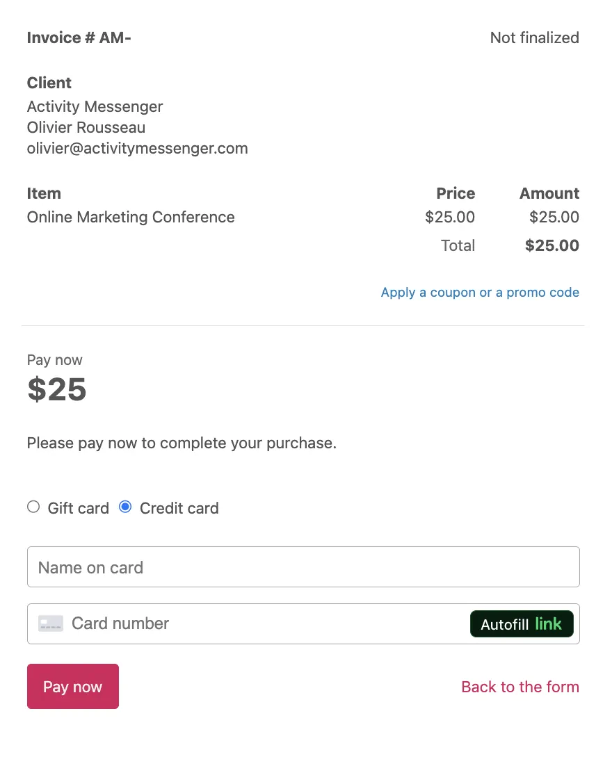 add payment option to conference registration form