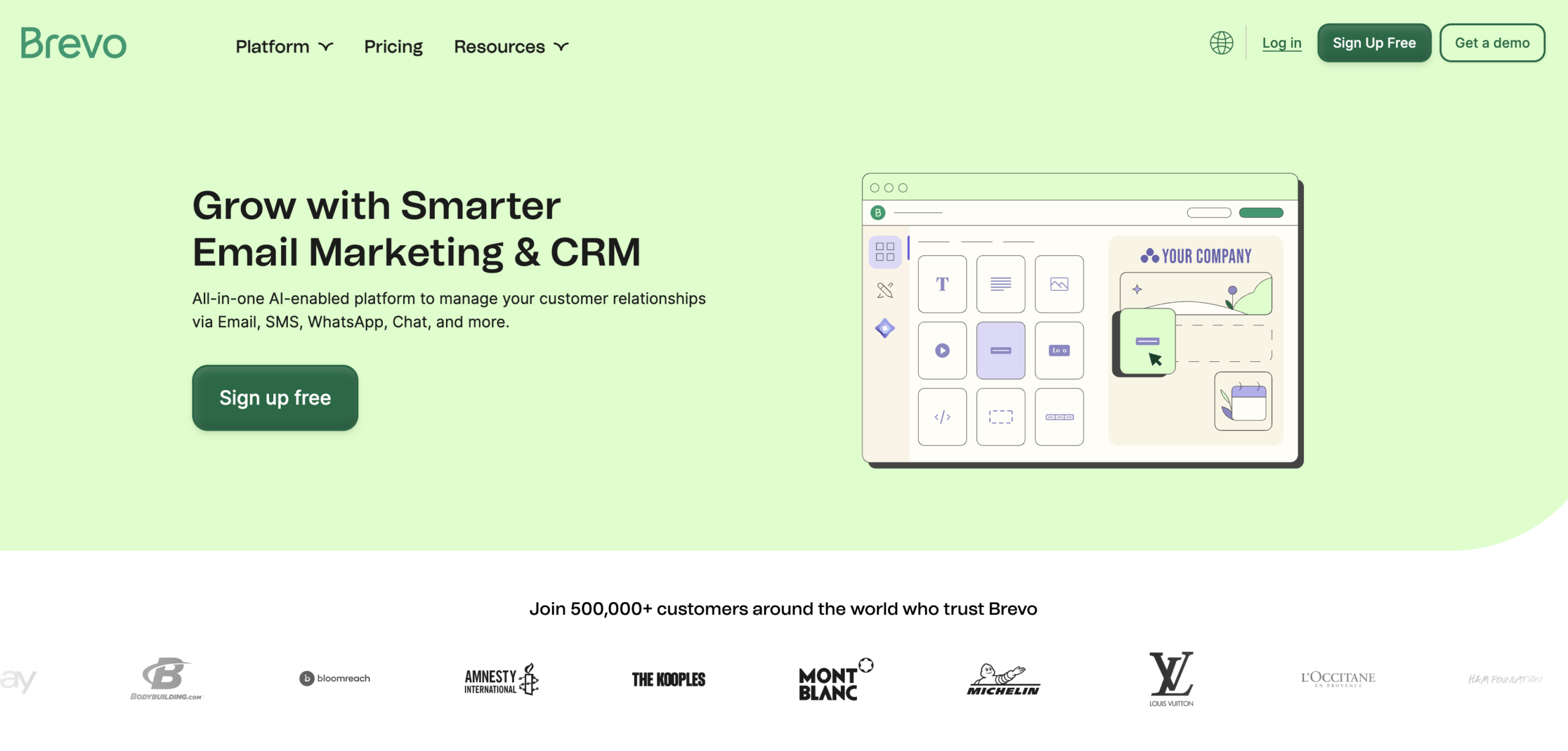 Screenshot of Brevo's homepage, an email newsletter platform