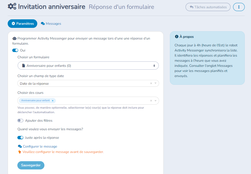 3. Gabarit d'invitation et automatisation — illustration