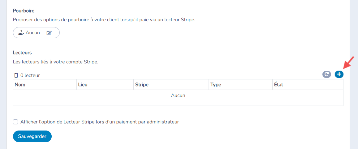 Configuration de vos lecteurs Stripe — capture d’écran
