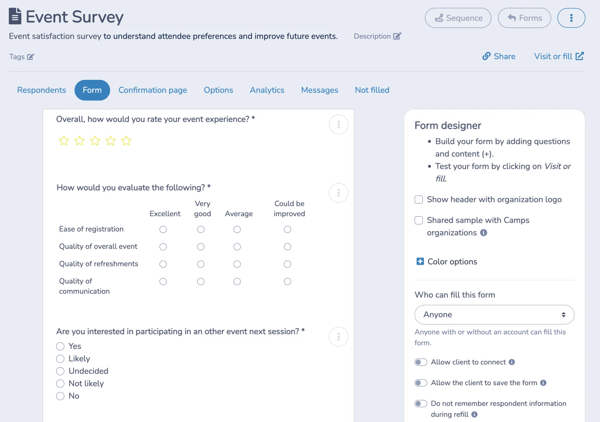 Example of a survey you can send after an event for feedback