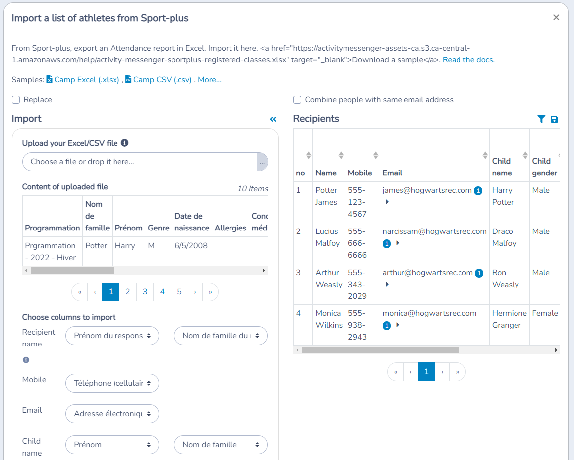 Building a list of participants from Sport-plus — illustration