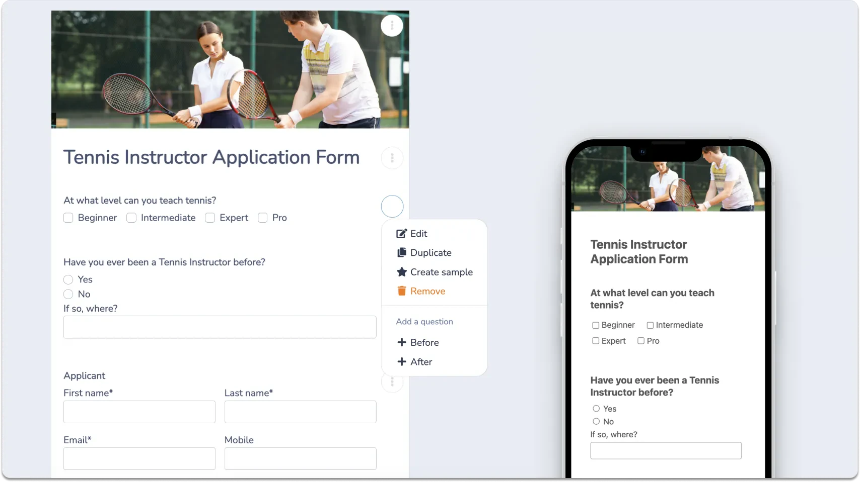 Design a Tennis Job Application Form