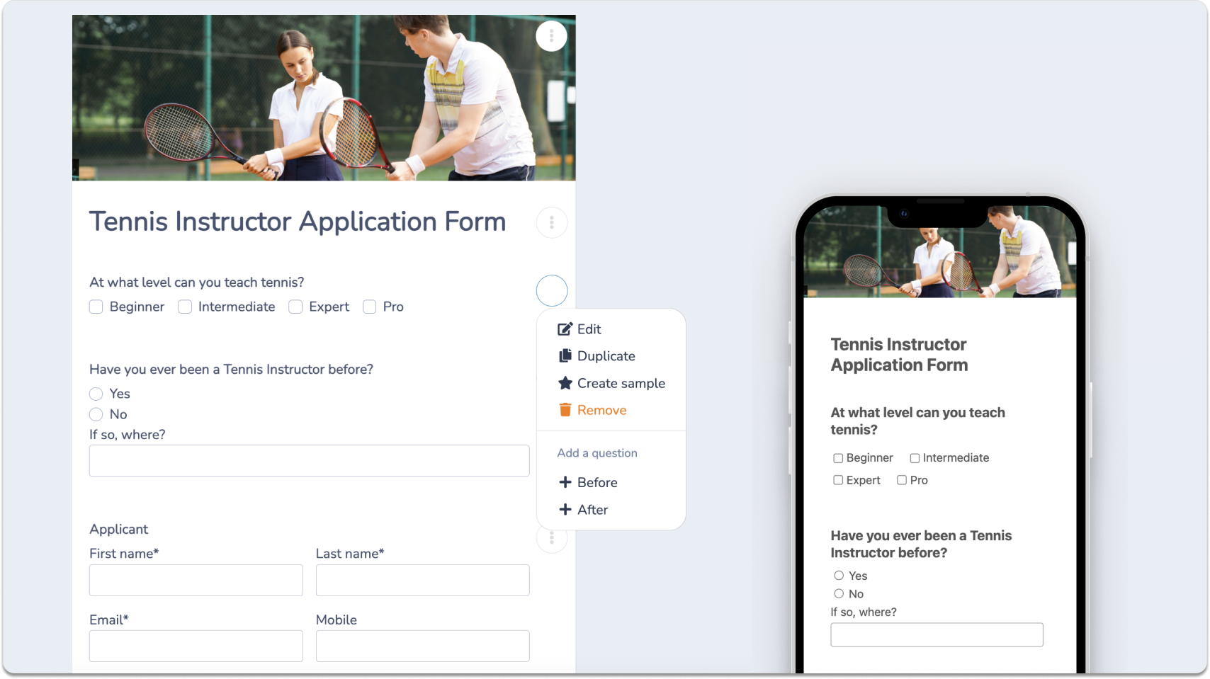 Design a Tennis Job Application Form