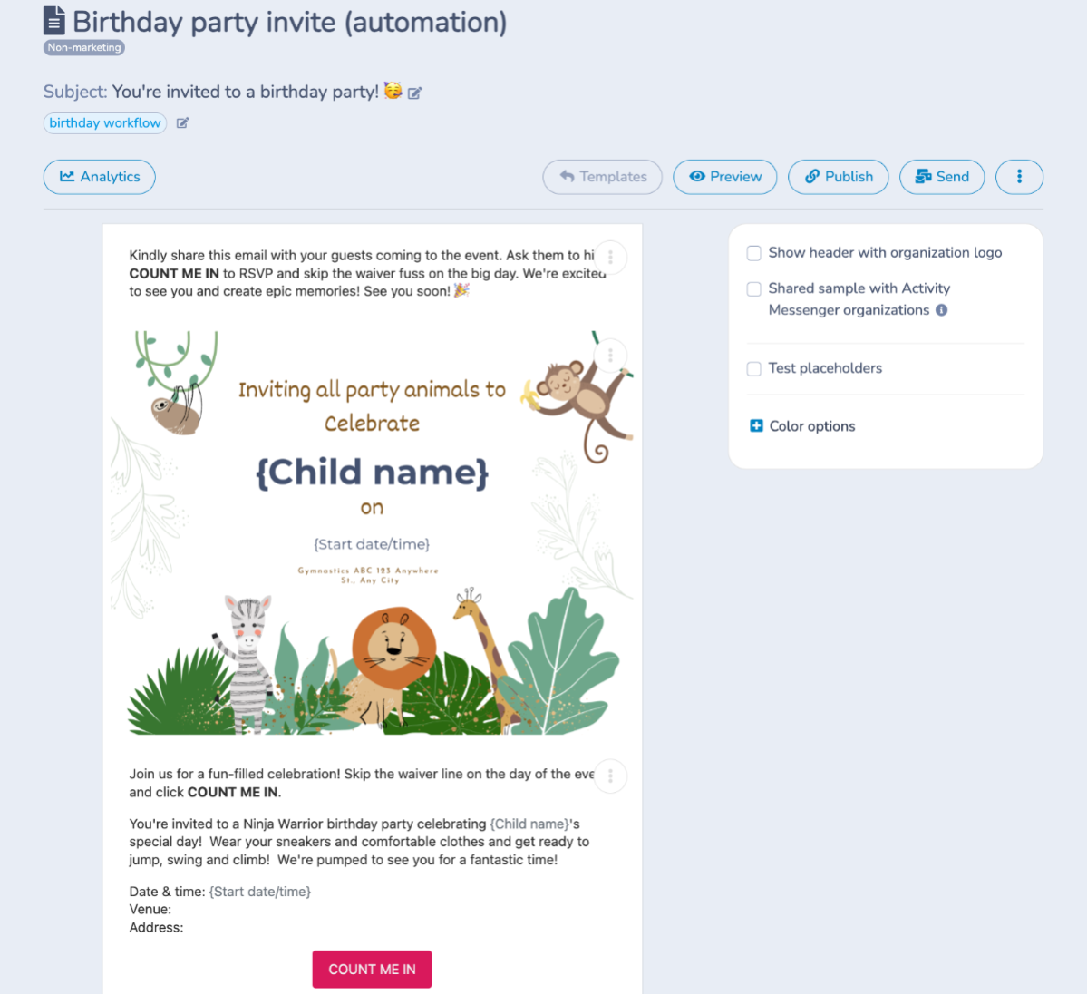 3. Invitation template and automation — illustration