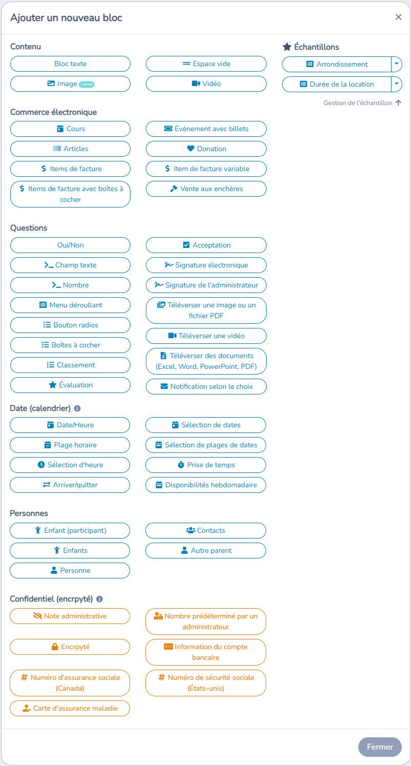 Questions de type commerce électronique dans Activity Messenger