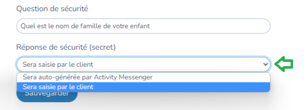 Question et réponse de sécurité — capture d’écran