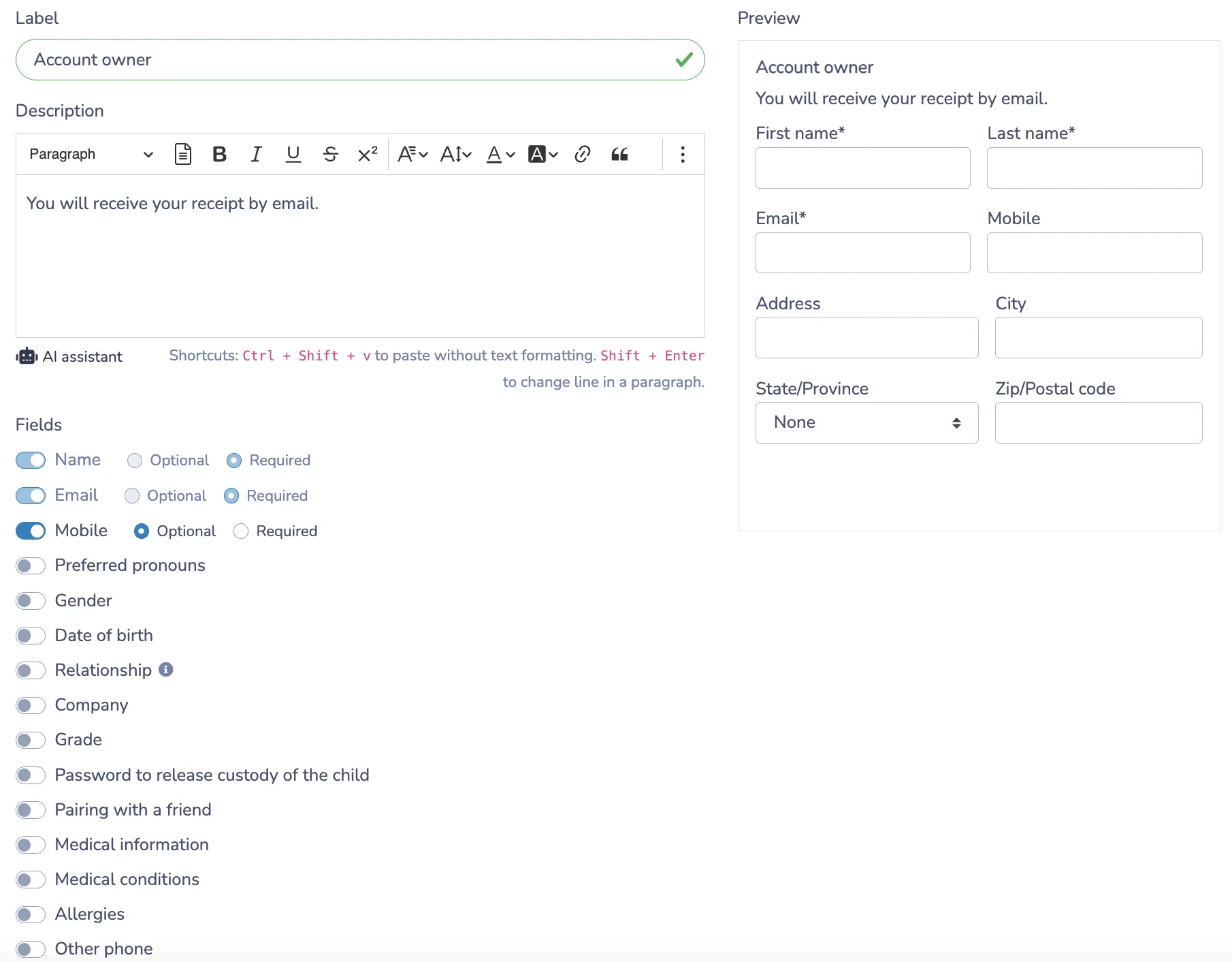Adjust Client Information Fields: