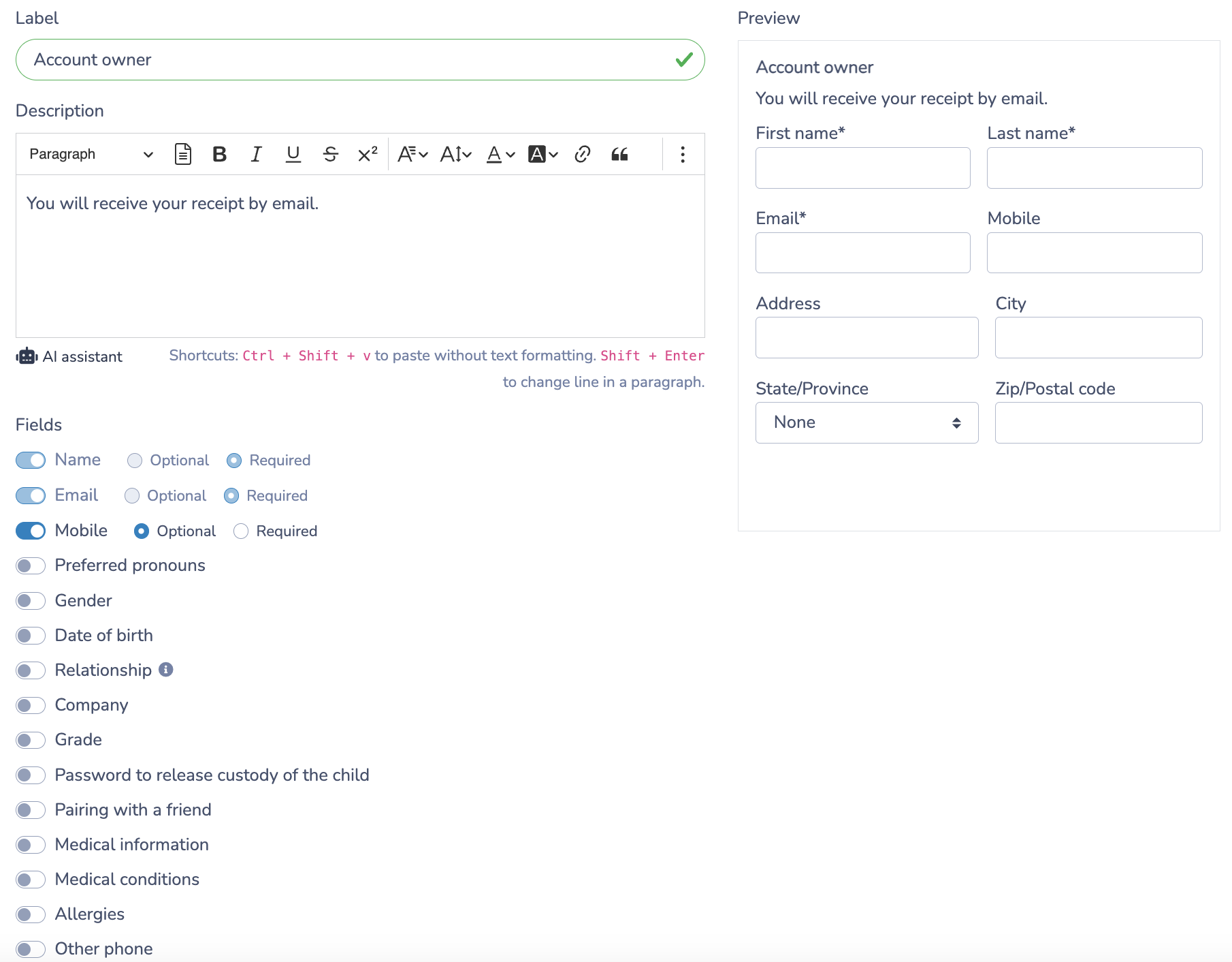 Adjust Client Information Fields:
