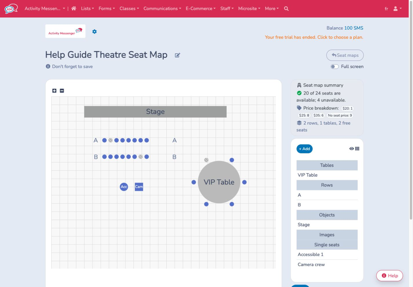 Seat map editor