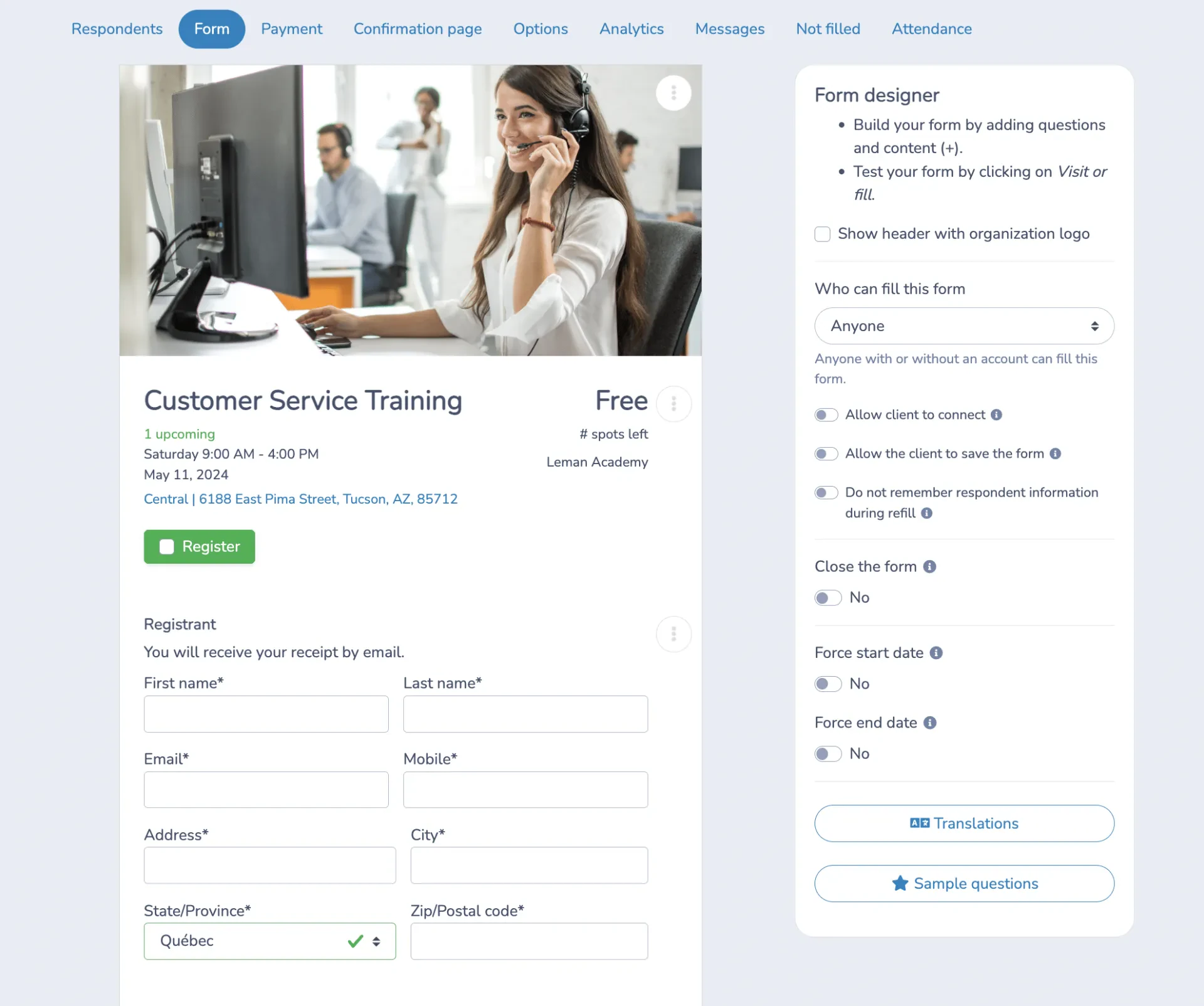 Create a simple employee training registration form