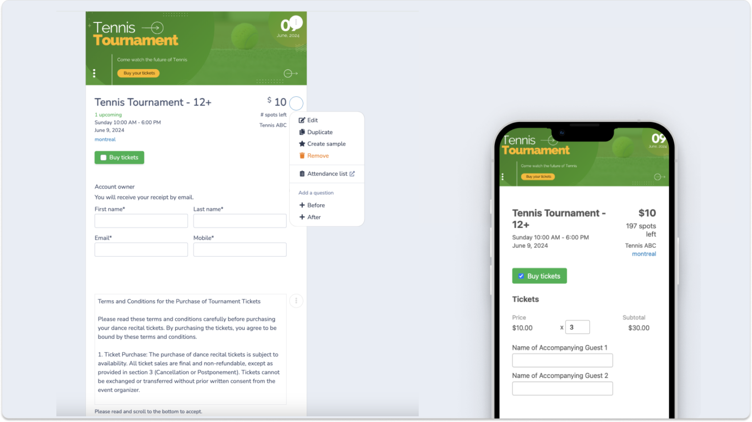 How to sell tickets for a tennis tournament