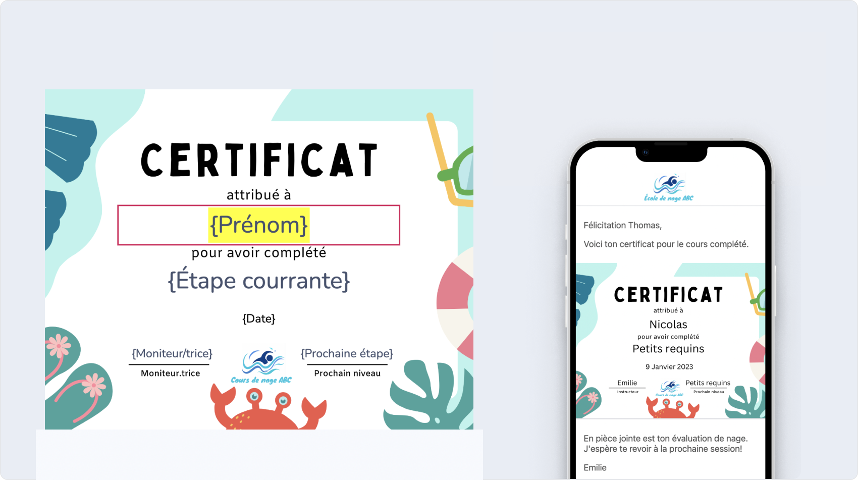 certificate de natation