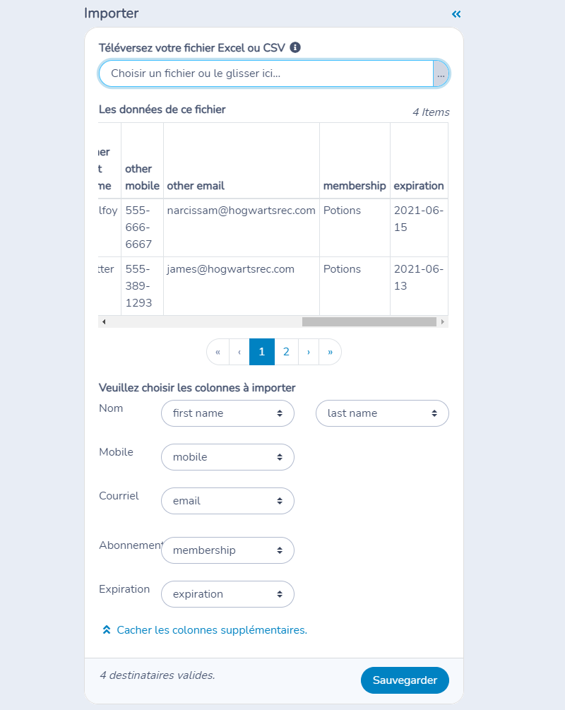 Création d'une liste de destinataires à partir d'un fichier Excel ou CSV — illustration