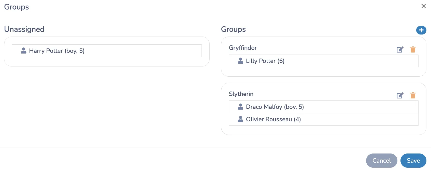 Create groups in camp attendance list
