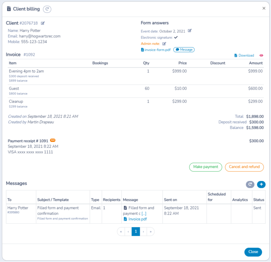 Rental contract: Accessing the contract and invoice