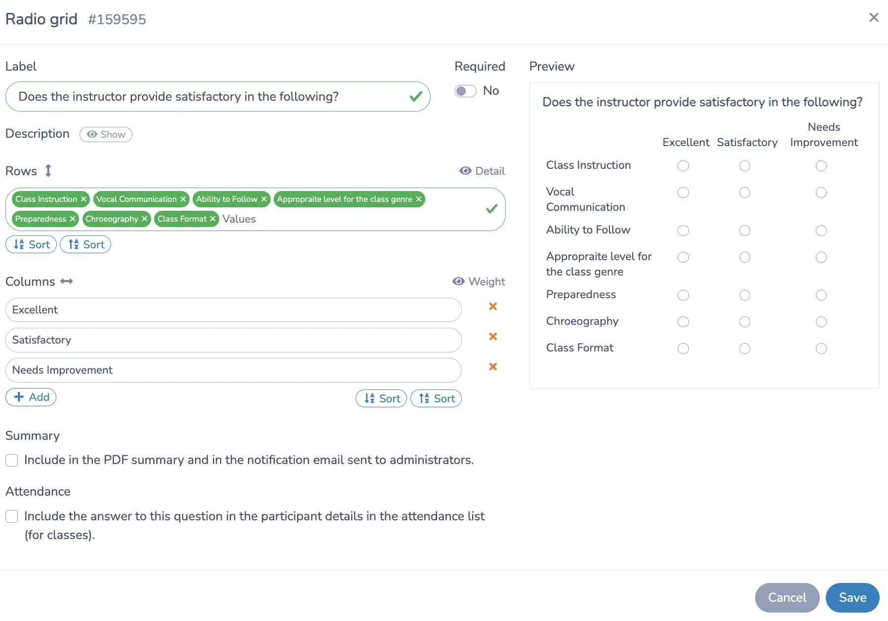 Adding questions to your online dance survey