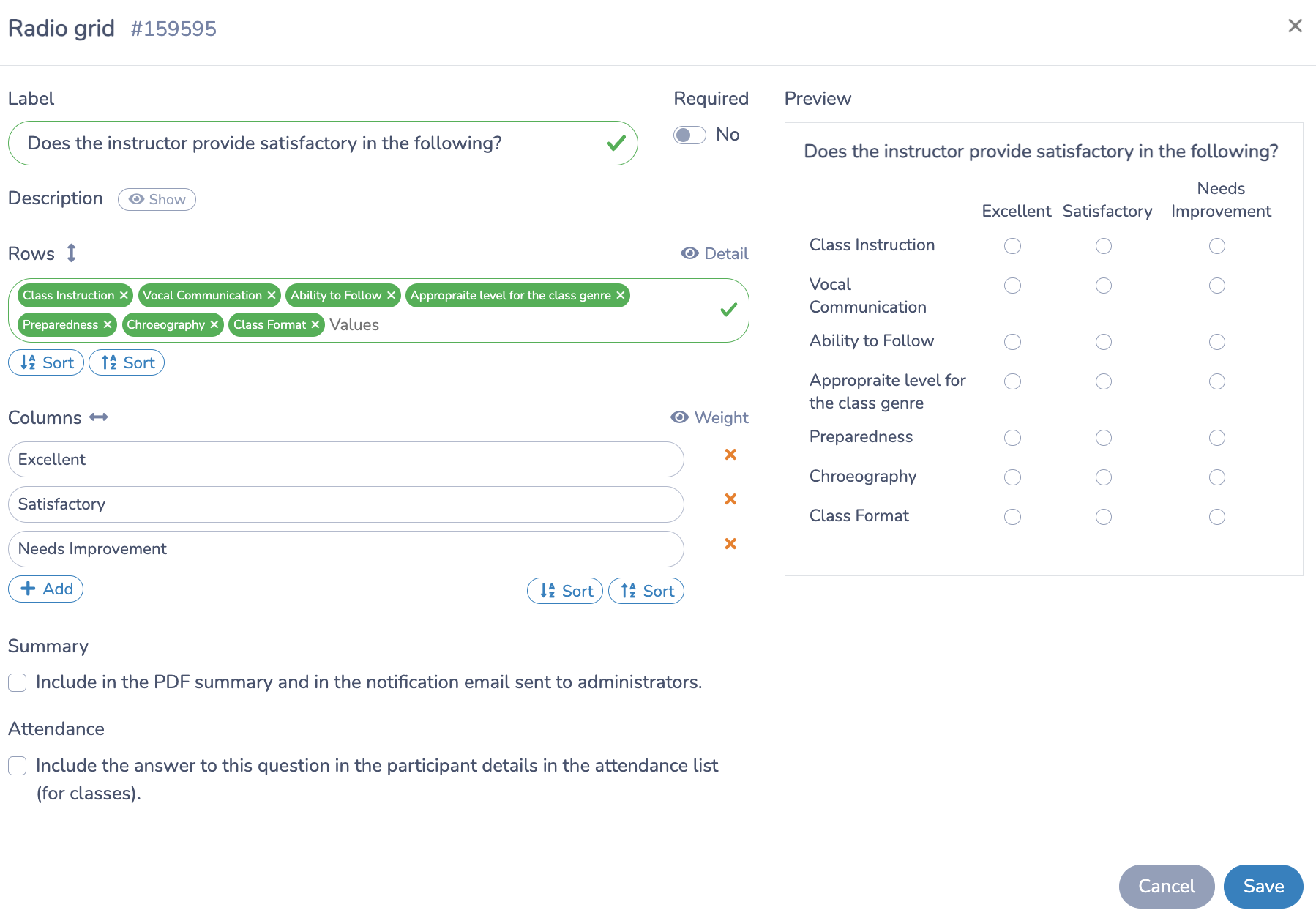 Adding questions to your online dance survey
