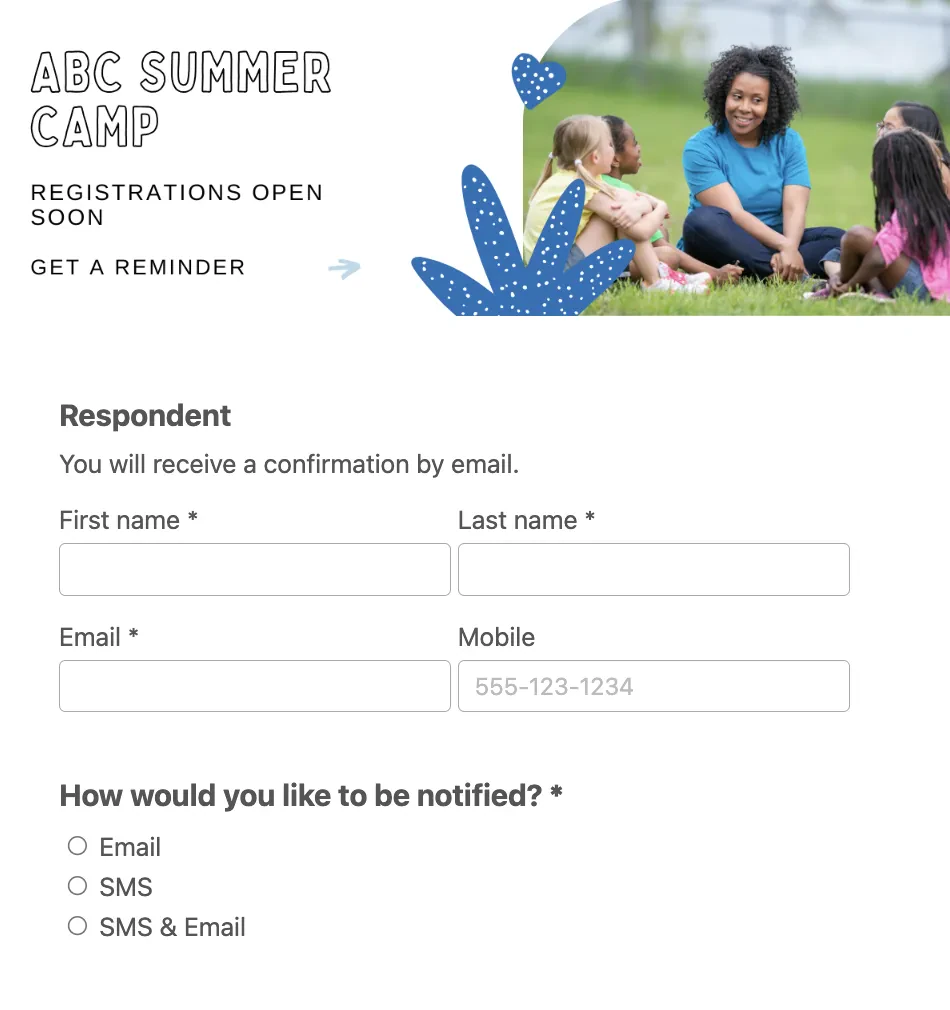 Summer camp reminder form