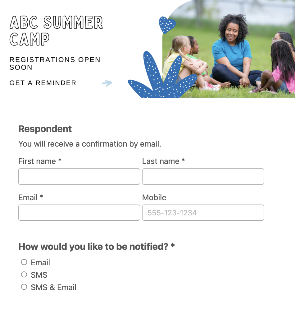 Summer camp reminder form