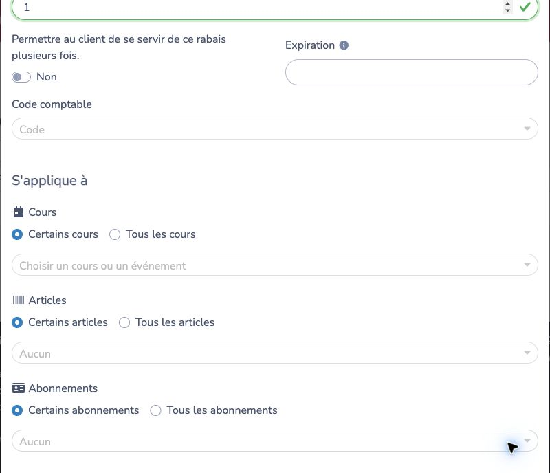 Choisir les cours, les articles et les abonnements admissibles