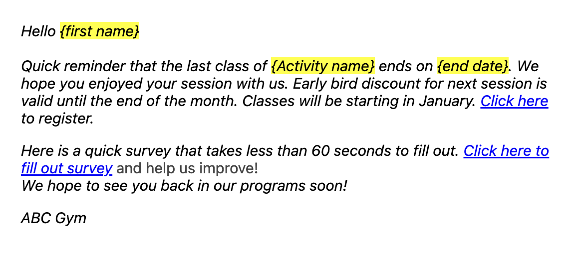 End of session email reminder template