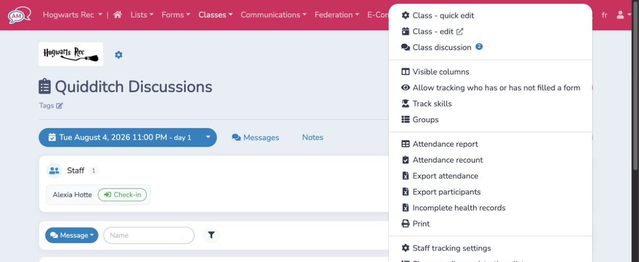 Open a class discussion from the attendance page