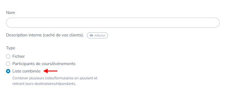 Création d'une liste combinée — illustration