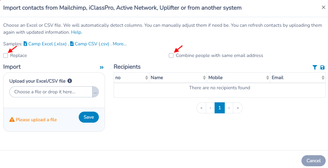Building a list of recipients from an Excel or CSV uploaded file — illustration