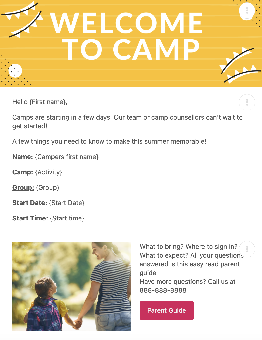Camp Welcome Email Template