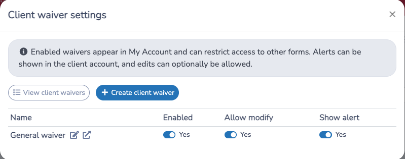 Manage client waivers from the Clients page