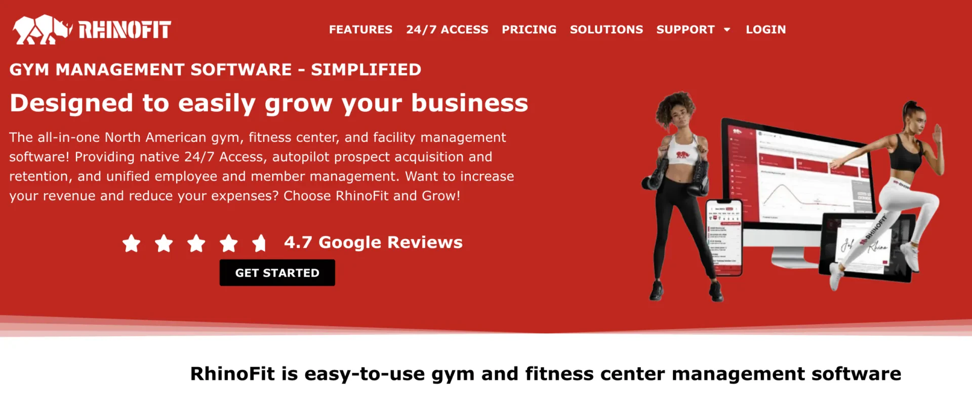 RhinoFit homepage as a cheerleading management software