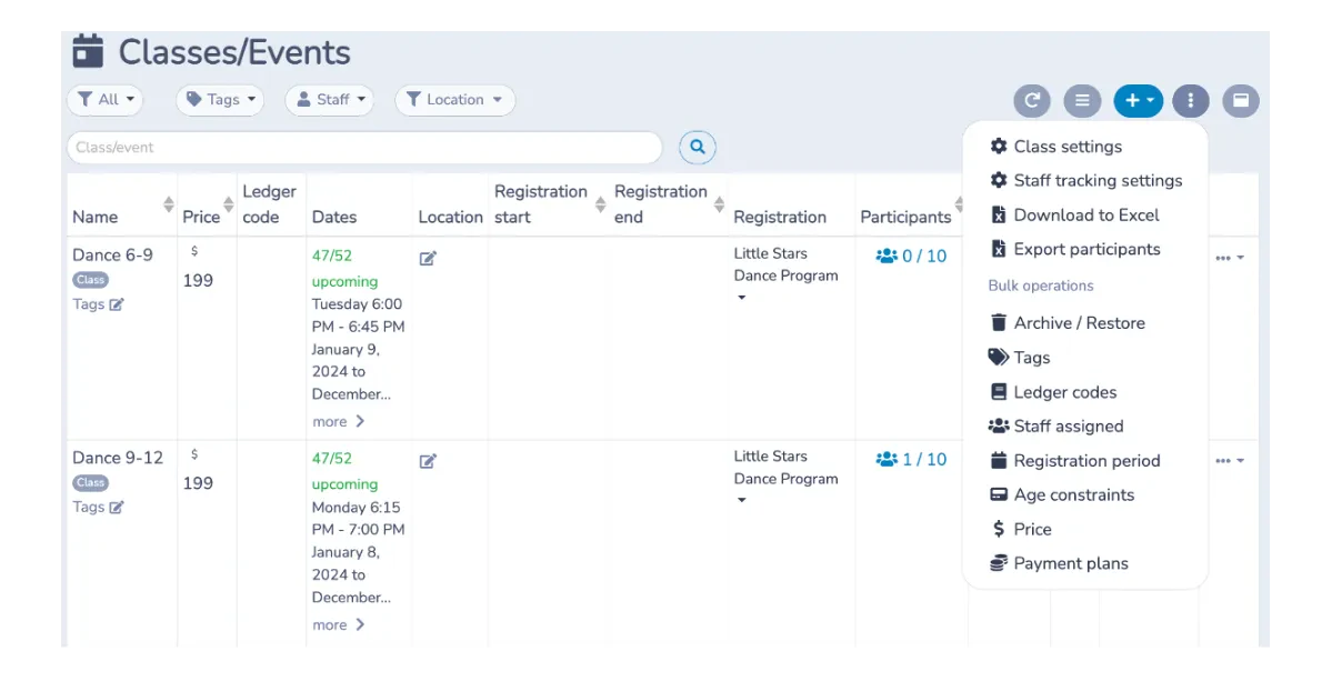 New bulk operations for classes using Activity Messenger's attendance features