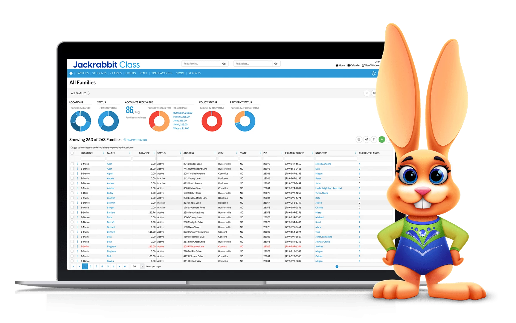 Jackrabbit vs iClassPro vs Activity Messenger: jackrabbit example